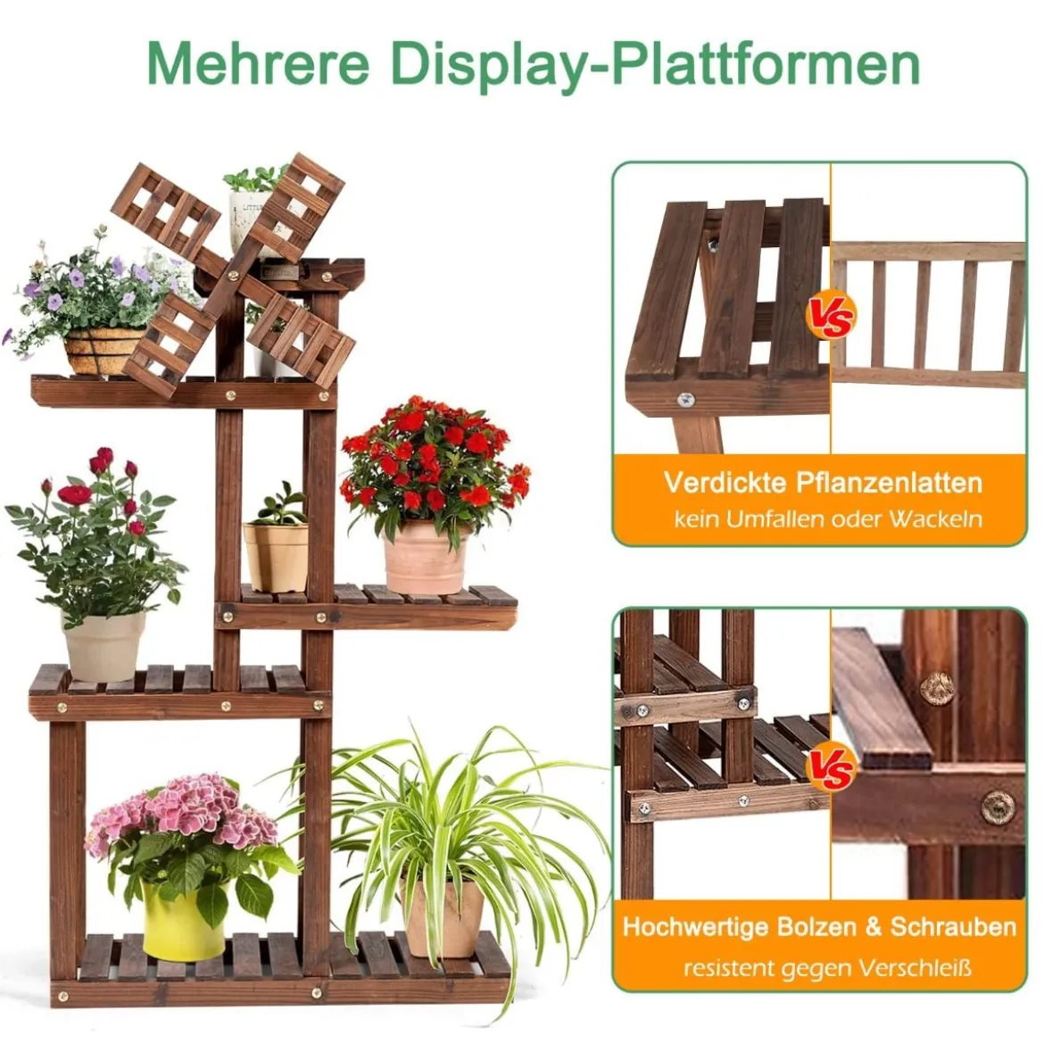 5-stufiges Pflanzenregal Blumenregal mit Windmühle aus Holz 60 x 25 x 97 cm Braun