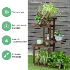 5-stufiges Pflanzenregal Blumenregal mit Windmühle aus Holz 60 x 25 x 97 cm Braun