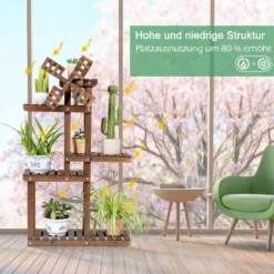 5-stufiges Pflanzenregal Blumenregal mit Windmühle aus Holz 60 x 25 x 97 cm Braun