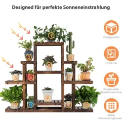 6-stufiges Pflanzenregal freistehender rustikaler Pflanzenständer aus Holz braun 120 x 25 x 96 cm