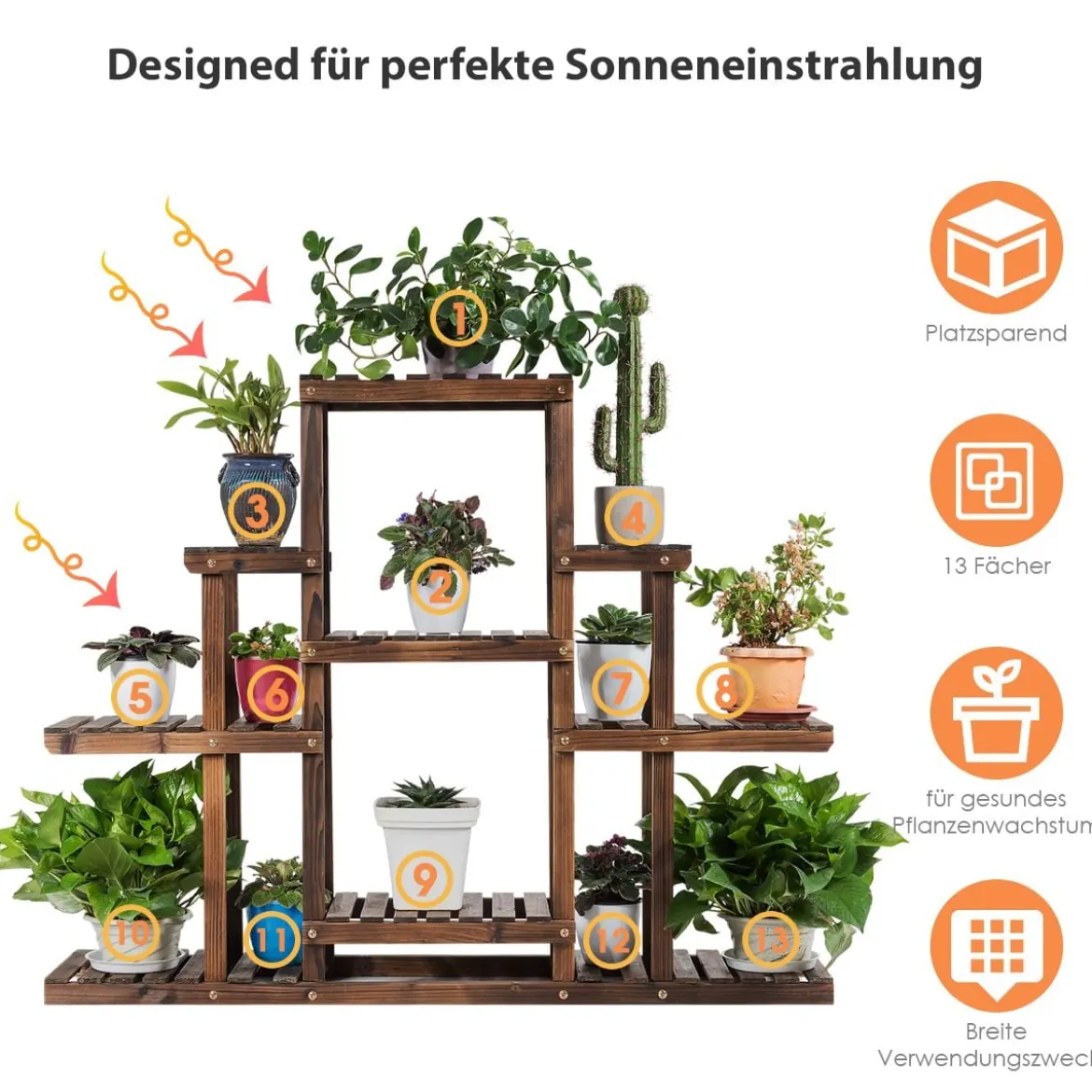 6-stufiges Pflanzenregal freistehender rustikaler Pflanzenständer aus Holz braun 120 x 25 x 96 cm