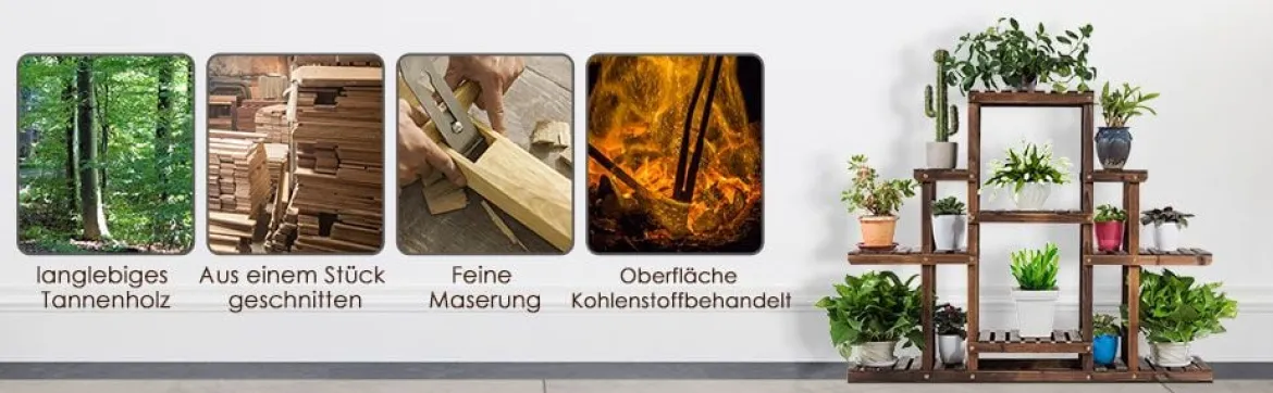 6-stufiges Pflanzenregal freistehender rustikaler Pflanzenständer aus Holz braun 120 x 25 x 96 cm