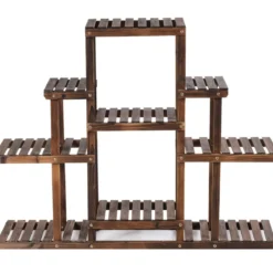 6-stufiges Pflanzenregal freistehender rustikaler Pflanzenständer aus Holz braun 120 x 25 x 96 cm
