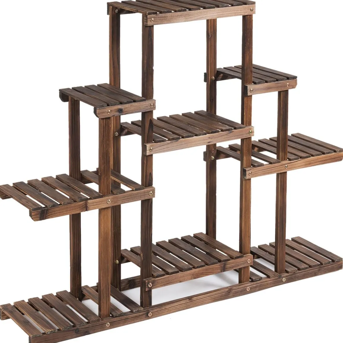 6-stufiges Pflanzenregal freistehender rustikaler Pflanzenständer aus Holz braun 120 x 25 x 96 cm