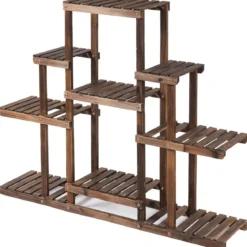 6-stufiges Pflanzenregal freistehender rustikaler Pflanzenständer aus Holz braun 120 x 25 x 96 cm