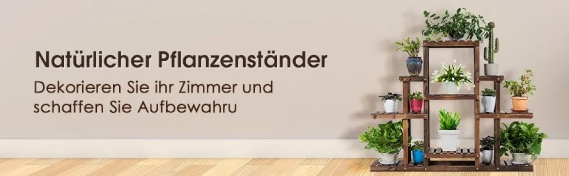 6-stufiges Pflanzenregal freistehender rustikaler Pflanzenständer aus Holz braun 120 x 25 x 96 cm