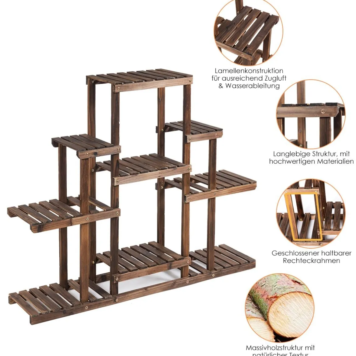 6-stufiges Pflanzenregal freistehender rustikaler Pflanzenständer aus Holz braun 120 x 25 x 96 cm