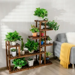 7-stufiges Pflanzenregal Pflanzenständer Multifunktionales Holzregal braun 130,5 x 60 x 25 cm