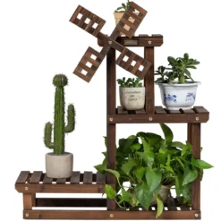 4-stufiges Pflanzenregal Rustikaler hölzerner Pflanzenständer 75 x 25 x 71 cm Braun