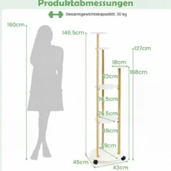6-stufiges Pflanzenständer mit LED-Beleuchtung & Rollen Blumenständer Pflanzenregal Weiß + Gold