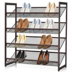 4 stufiges Schuhregal mit verstellbarem Regalböden stapelbar Lagerregal Schuhaufbewahrung 74 x 30,5 x 82 cm Braun
