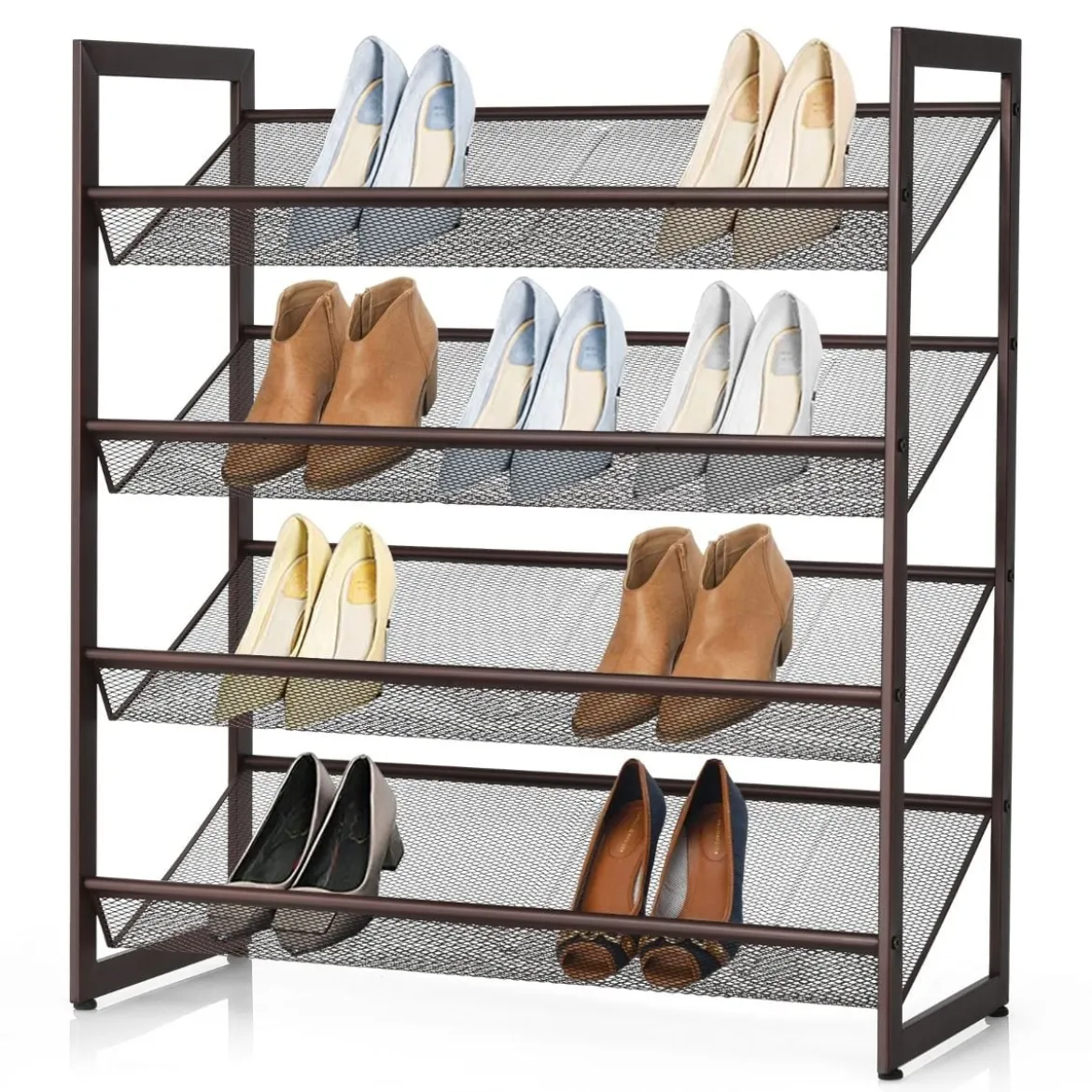 4 stufiges Schuhregal mit verstellbarem Regalböden stapelbar Lagerregal Schuhaufbewahrung 74 x 30,5 x 82 cm Braun