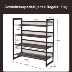 4 stufiges Schuhregal mit verstellbarem Regalböden stapelbar Lagerregal Schuhaufbewahrung 74 x 30,5 x 82 cm Braun