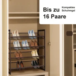 4 stufiges Schuhregal mit verstellbarem Regalböden stapelbar Lagerregal Schuhaufbewahrung 74 x 30,5 x 82 cm Braun