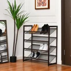 4 stufiges Schuhregal mit verstellbarem Regalböden stapelbar Lagerregal Schuhaufbewahrung 74 x 30,5 x 82 cm Braun