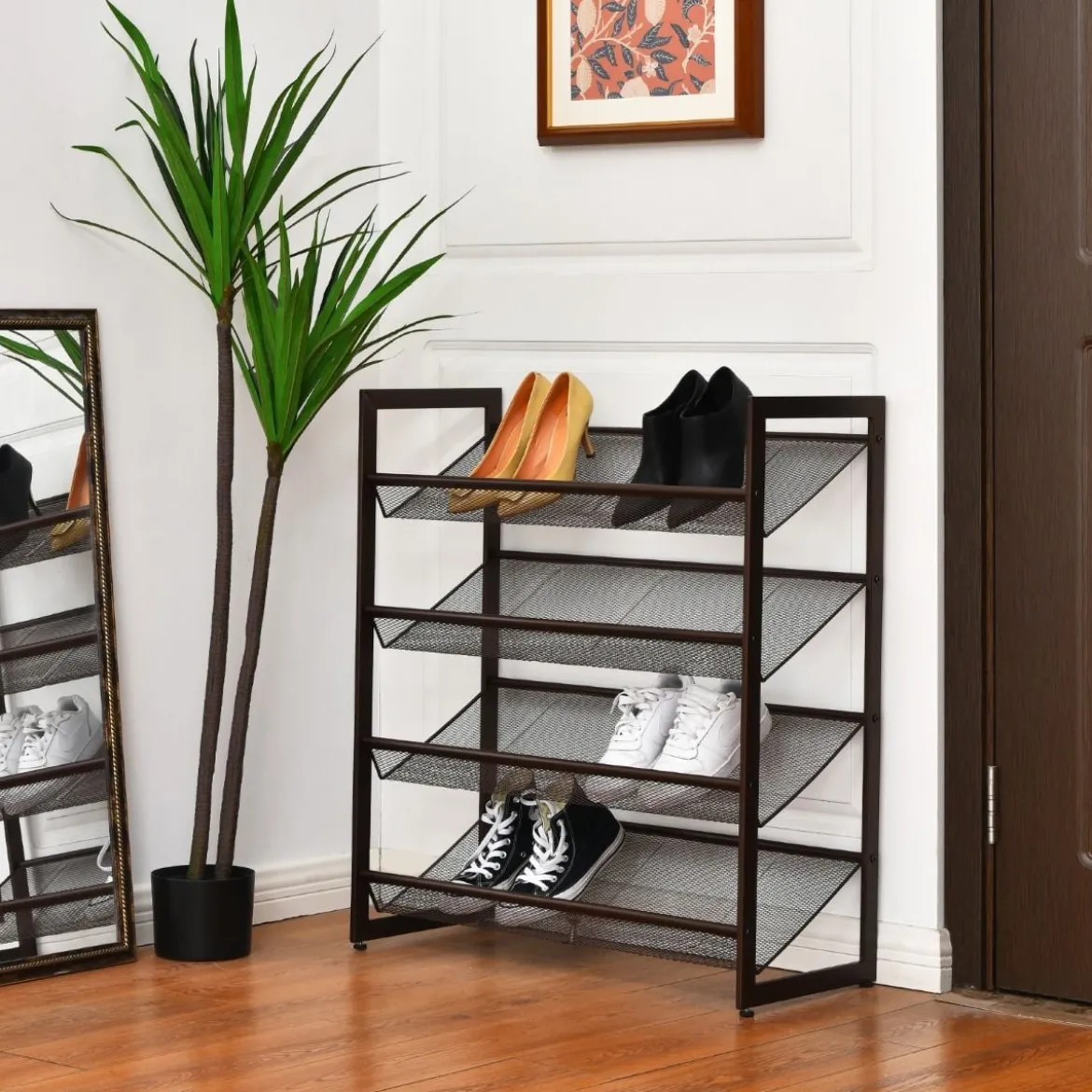 4 stufiges Schuhregal mit verstellbarem Regalböden stapelbar Lagerregal Schuhaufbewahrung 74 x 30,5 x 82 cm Braun