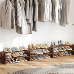 6-stufiges Schuhregal Stapelbarer Schuhorganizer Holzschuhregal mit Anti-Kipp-Vorrichtung