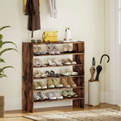 6-stufiges Schuhregal Stapelbarer Schuhorganizer Holzschuhregal mit Anti-Kipp-Vorrichtung