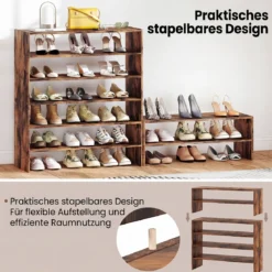 6-stufiges Schuhregal Stapelbarer Schuhorganizer Holzschuhregal mit Anti-Kipp-Vorrichtung