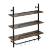 3-stufiges schwebendes Rohrregal Wandregal mit 4 S-förmigen Haken 80,5 x 24 x 97 cm ohne Beleuchtung