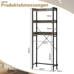 3-stufiges Toilettenregal mit 4 Haken & Verstellbaren Füßen Platzsparendes Badregal Grau