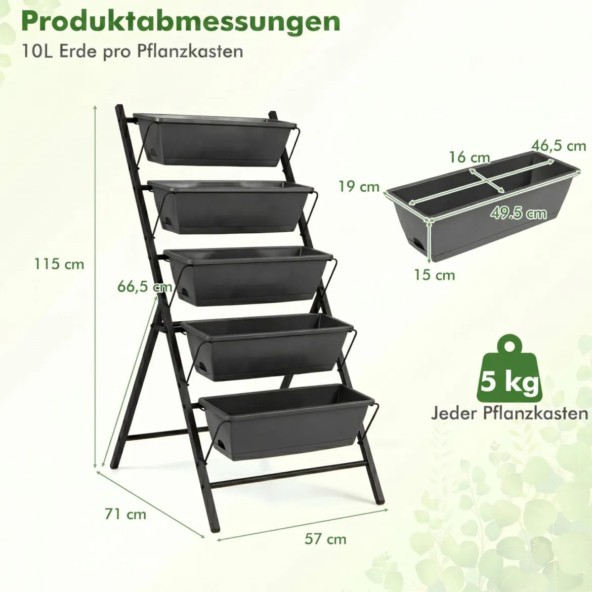 5-Stufiges Vertikale Hochbeet Pflanzenbeet mit 5 Herausnehmbaren Blumenkästen Schwarz/Rot