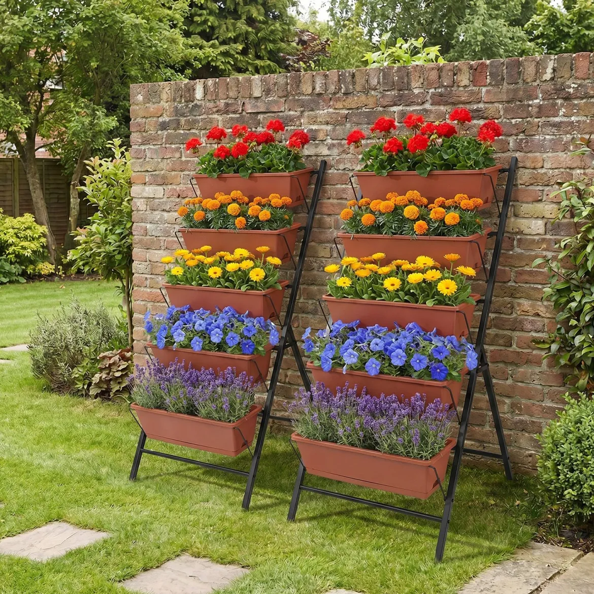 5-Stufiges Vertikale Hochbeet Pflanzenbeet mit 5 Herausnehmbaren Blumenkästen Schwarz/Rot