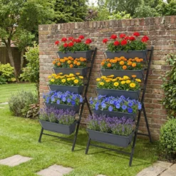5-Stufiges Vertikale Hochbeet Pflanzenbeet mit 5 Herausnehmbaren Blumenkästen Schwarz/Rot