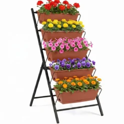5-Stufiges Vertikale Hochbeet Pflanzenbeet mit 5 Herausnehmbaren Blumenkästen Schwarz/Rot