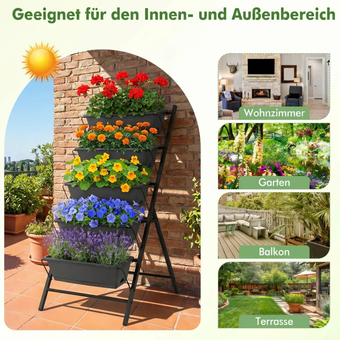 5-Stufiges Vertikale Hochbeet Pflanzenbeet mit 5 Herausnehmbaren Blumenkästen Schwarz/Rot