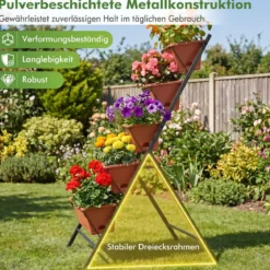 5-Stufiges Vertikale Hochbeet Pflanzenbeet mit 5 Herausnehmbaren Blumenkästen Schwarz/Rot