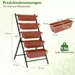 5-Stufiges Vertikale Hochbeet Pflanzenbeet mit 5 Herausnehmbaren Blumenkästen Schwarz/Rot