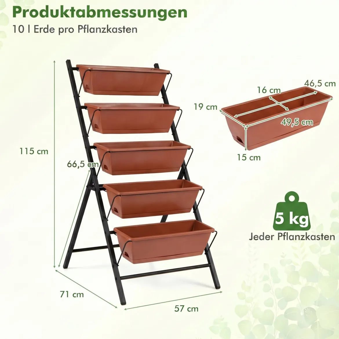 5-Stufiges Vertikale Hochbeet Pflanzenbeet mit 5 Herausnehmbaren Blumenkästen Schwarz/Rot