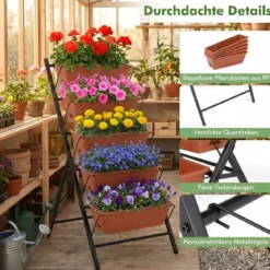 5-Stufiges Vertikale Hochbeet Pflanzenbeet mit 5 Herausnehmbaren Blumenkästen Schwarz/Rot