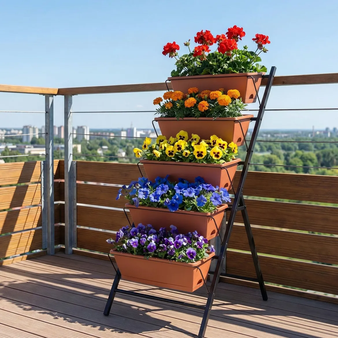 5-Stufiges Vertikale Hochbeet Pflanzenbeet mit 5 Herausnehmbaren Blumenkästen Schwarz/Rot