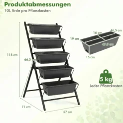 5-Stufiges Vertikale Hochbeet Pflanzenbeet mit 5 Herausnehmbaren Blumenkästen Schwarz/Rot
