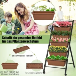 5-stufiges Vertikales Hochbeet mit Rädern & Entwässerungslöchern & Behälterkästen Braun