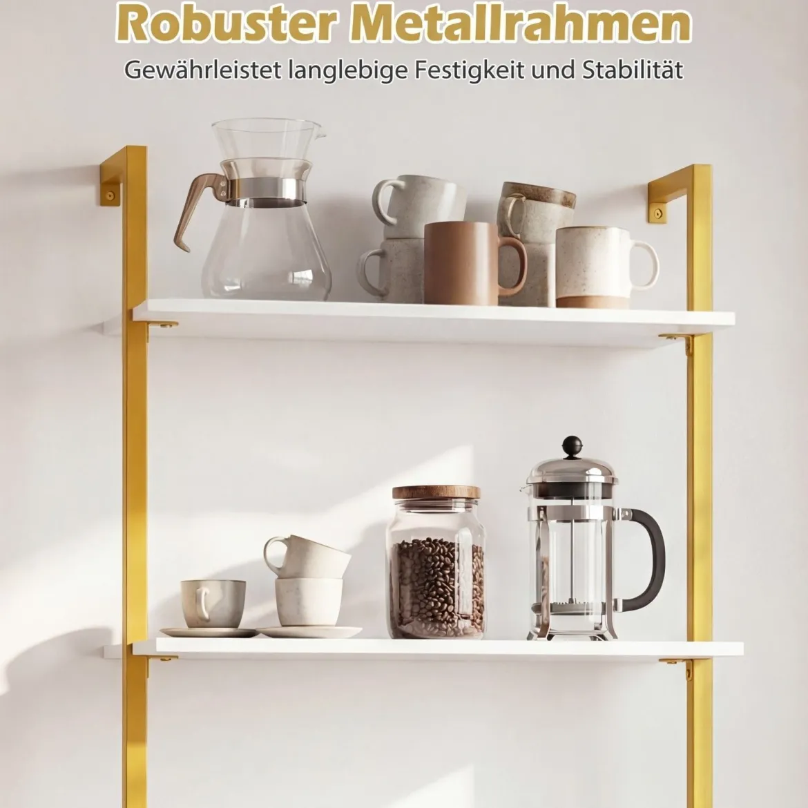 3-stufiges Wandregal mit Metallrahmen Hängeregal Wandmontiertes Bücherregal Weiß