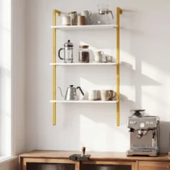 3-stufiges Wandregal mit Metallrahmen Hängeregal Wandmontiertes Bücherregal Weiß