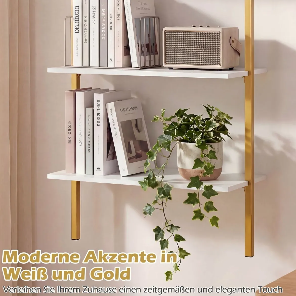 3-stufiges Wandregal mit Metallrahmen Hängeregal Wandmontiertes Bücherregal Weiß