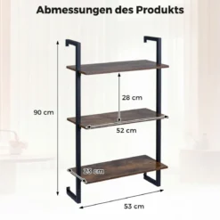 3 Stufiges Wandregal mit Metallrahmen Schwebendes Küchenregal Lagerregal Braun