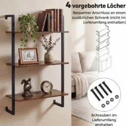 3 Stufiges Wandregal mit Metallrahmen Schwebendes Küchenregal Lagerregal Braun