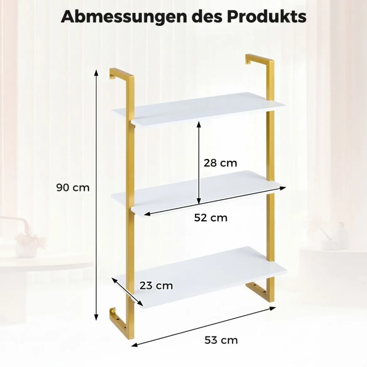 3 Stufiges Wandregal mit Metallrahmen Schwebendes Küchenregal Lagerregal Weiß