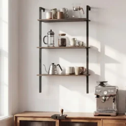 3-stufiges Wandregal mit Metallrahmen Hängeregal Wandmontiertes Bücherregal Braun