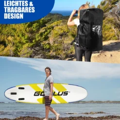 SUP Board Aufblasbares Stand Up Paddle Board mit breite Fläche 305 x 76 x 15 cm Blau + Gelb + Weiß