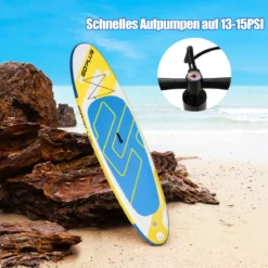 SUP Board Aufblasbares Stand Up Paddle Board mit breite Fläche 305 x 76 x 15 cm Blau + Gelb + Weiß