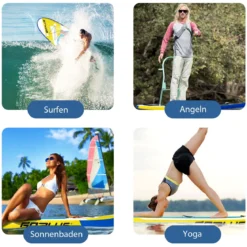 SUP Board Aufblasbares Stand Up Paddle Board Leichtes Board 335 x 76 x 15 cm Blau + Gelb + Weiß