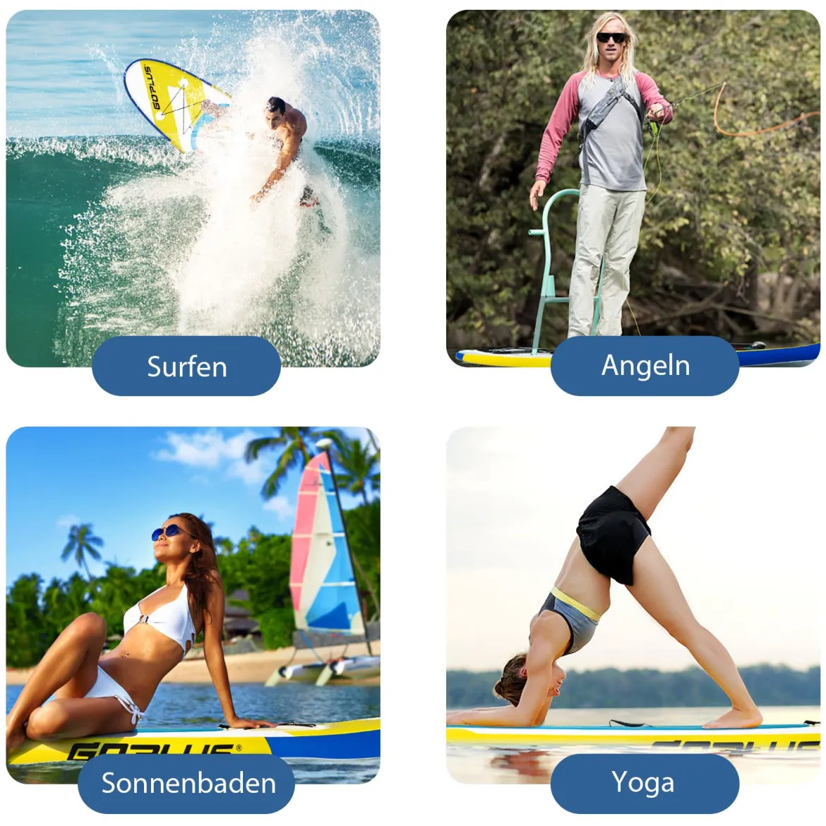 SUP Board Aufblasbares Stand Up Paddle Board Leichtes Board 335 x 76 x 15 cm Blau + Gelb + Weiß