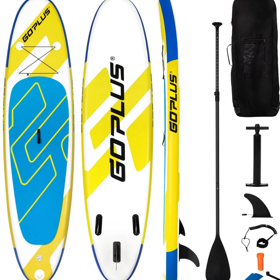 SUP Board Aufblasbares Stand Up Paddle Board Leichtes Board 335 x 76 x 15 cm Blau + Gelb + Weiß
