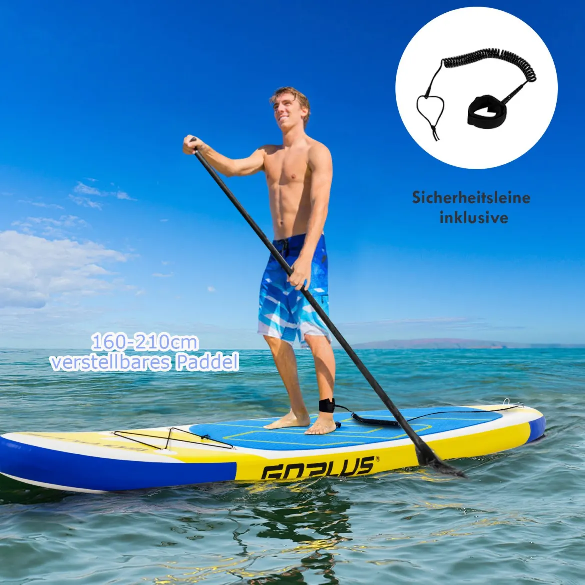 SUP Board Aufblasbares Stand Up Paddle Board Leichtes Board 335 x 76 x 15 cm Blau + Gelb + Weiß